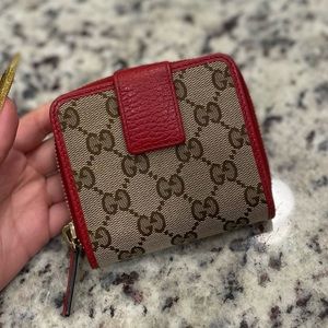 Gucci Canvas GG Beige & Red Small French Wallet